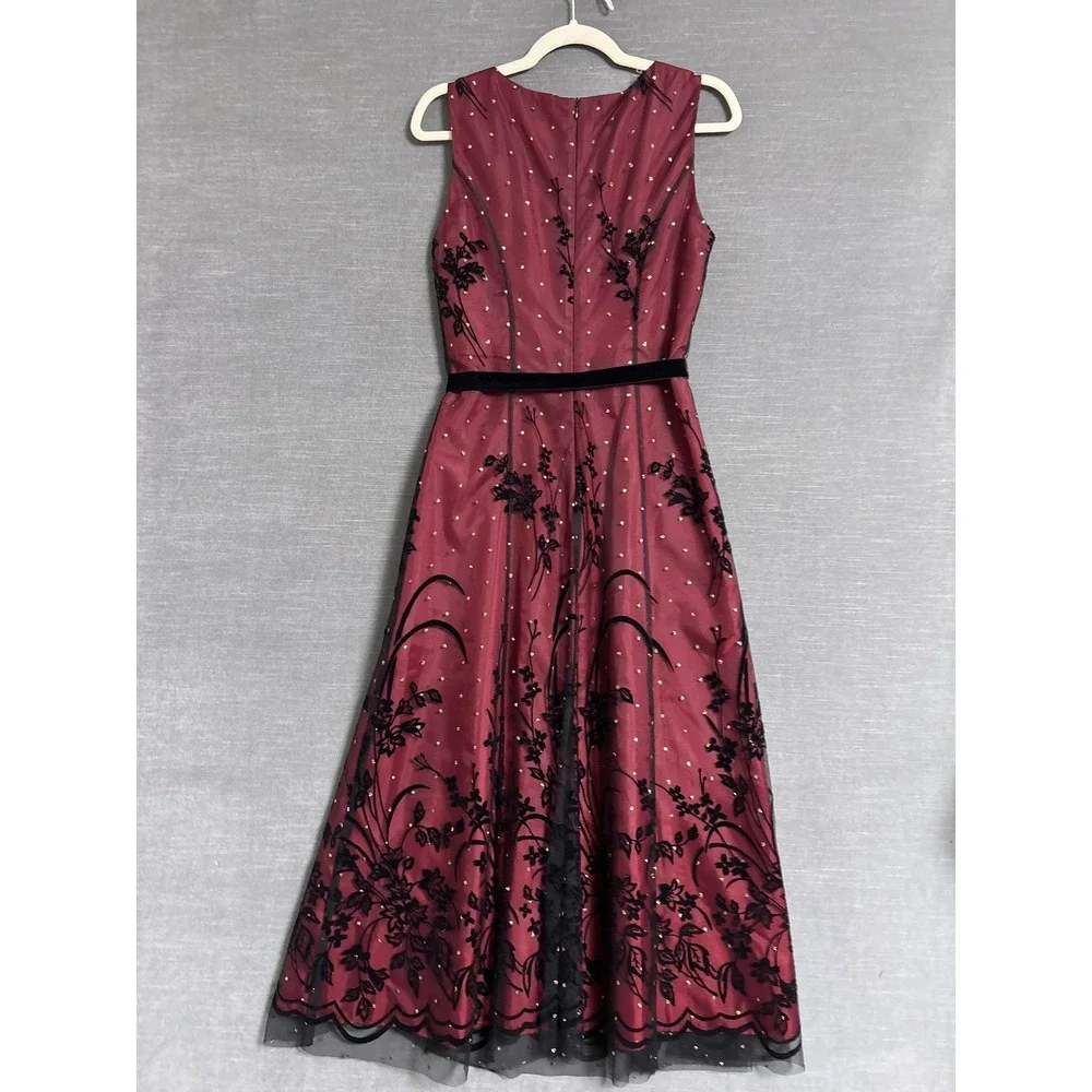 Coldwater Creek Dress 8 Red Black Velvet Tulle Sparkle Holiday Cocktail Party - Picture 3 of 13